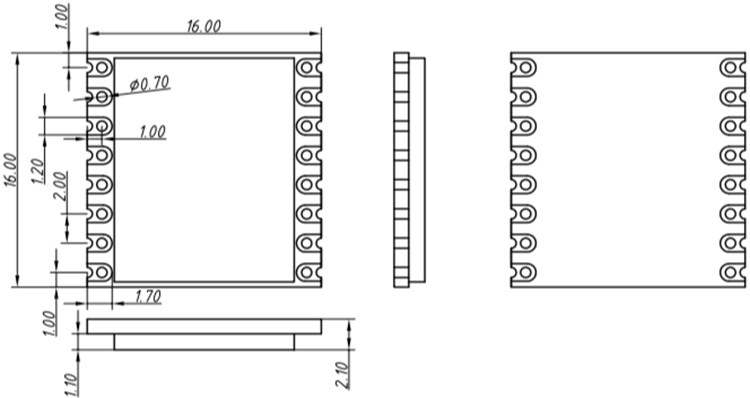 Mechanische Abmessungen des 2,4-GHz-Sender- und Empfängermoduls LoRa1280-TCXO