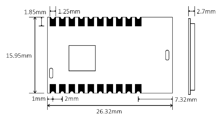 Mechanische Abmessungen des LoRa-Moduls LoRa1268F30-Mini