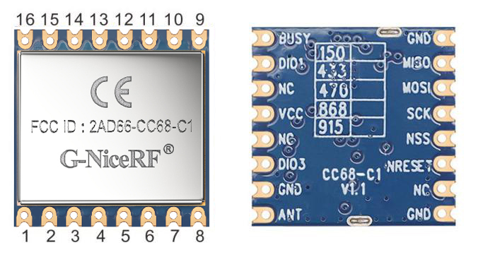 Pins des LLCC68 LoRa-Moduls CC68-C1