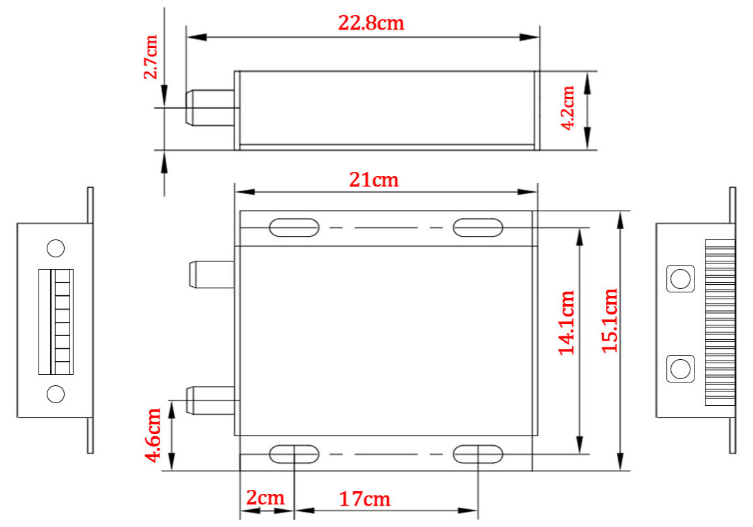 Mechanische Abmessungen des drahtlosen HF-Modems LoRaP30Prodem LoRaP30Pro