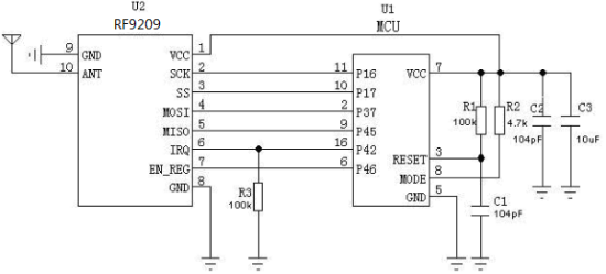 Anwendungsschaltung des hochempfindlichen 2,4-GHz-HF-Funkmoduls RF9209