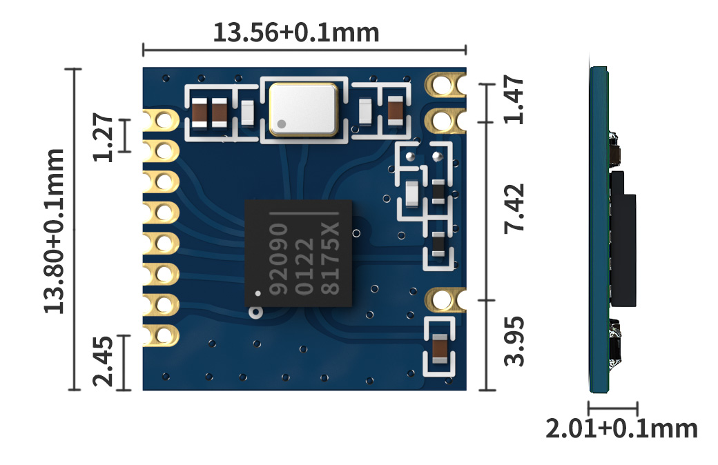 Mechanische Abmessungen des hochempfindlichen 2,4 GHz HF-Funkmoduls RF9209