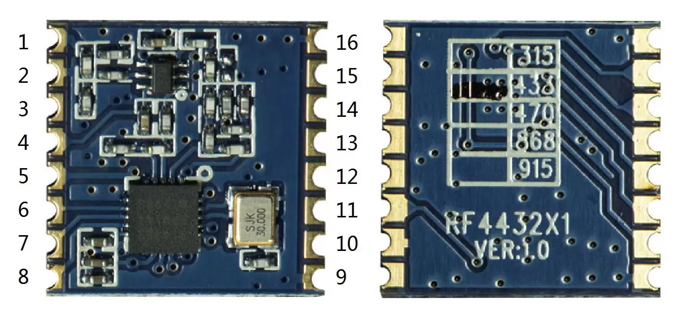 Pin-Definition des Si4432 Low-Cost Transceiver-Moduls RF4432X1 Pin-Definition des Si4432 Low-Cost Transceiver-Moduls RF4432X1