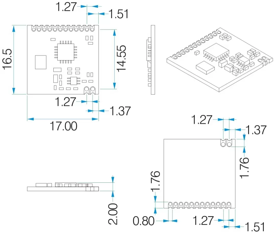 Mechanischer Aufbau des 100-mW-Si4432-HF-Transceivermoduls RF4432 Mechanischer Aufbau des 100-mW-Si4432-HF-Transceivermoduls RF4432