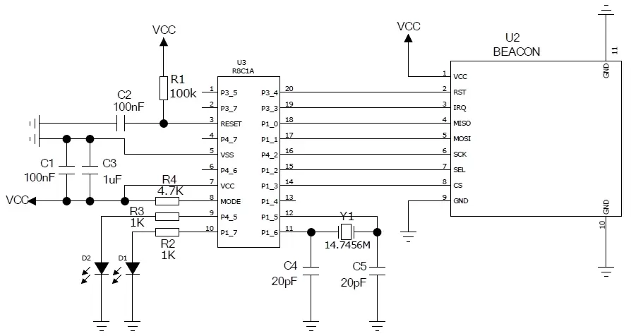 Anwendungsschaltung des 2,4 GHz Embedded Beacon Module Beacon128 Anwendungsschaltung des 2,4 GHz Embedded Beacon Module Beacon128
