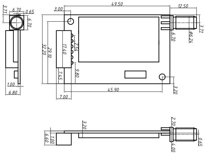 Mechanische Abmessungen des drahtlosen UART LoRa-Moduls LoRaStar611 Mechanische Abmessungen des drahtlosen UART LoRa-Moduls LoRaStar611