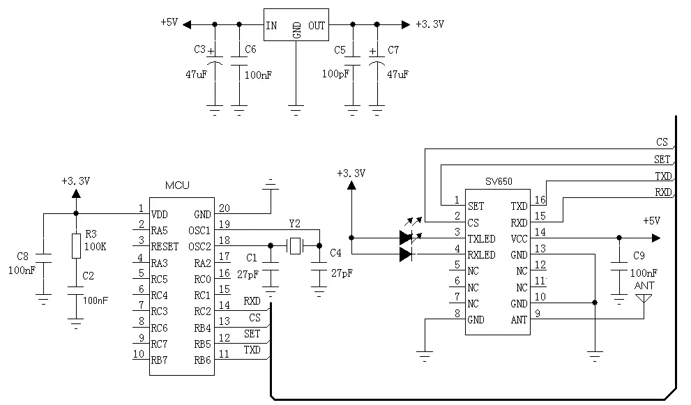 Anwendungsschaltung des UART-HF-Transceivermoduls SV650 Anwendungsschaltung des UART-HF-Transceivermoduls SV650