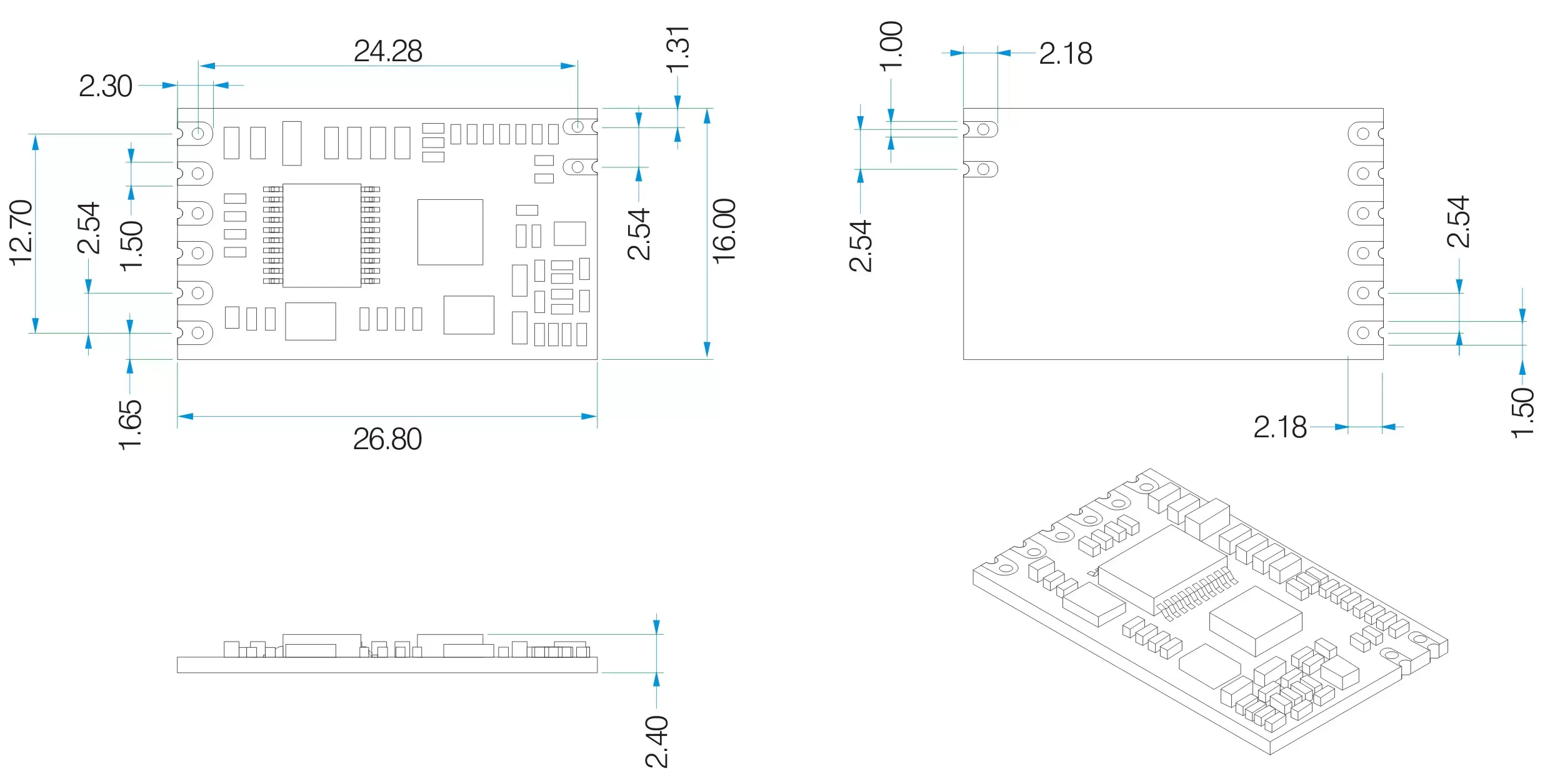 Mechanische Abmessungen der Mesh Network Uart RF Wireless-Module SV610 Mechanische Abmessungen der Mesh Network Uart RF Wireless-Module SV610