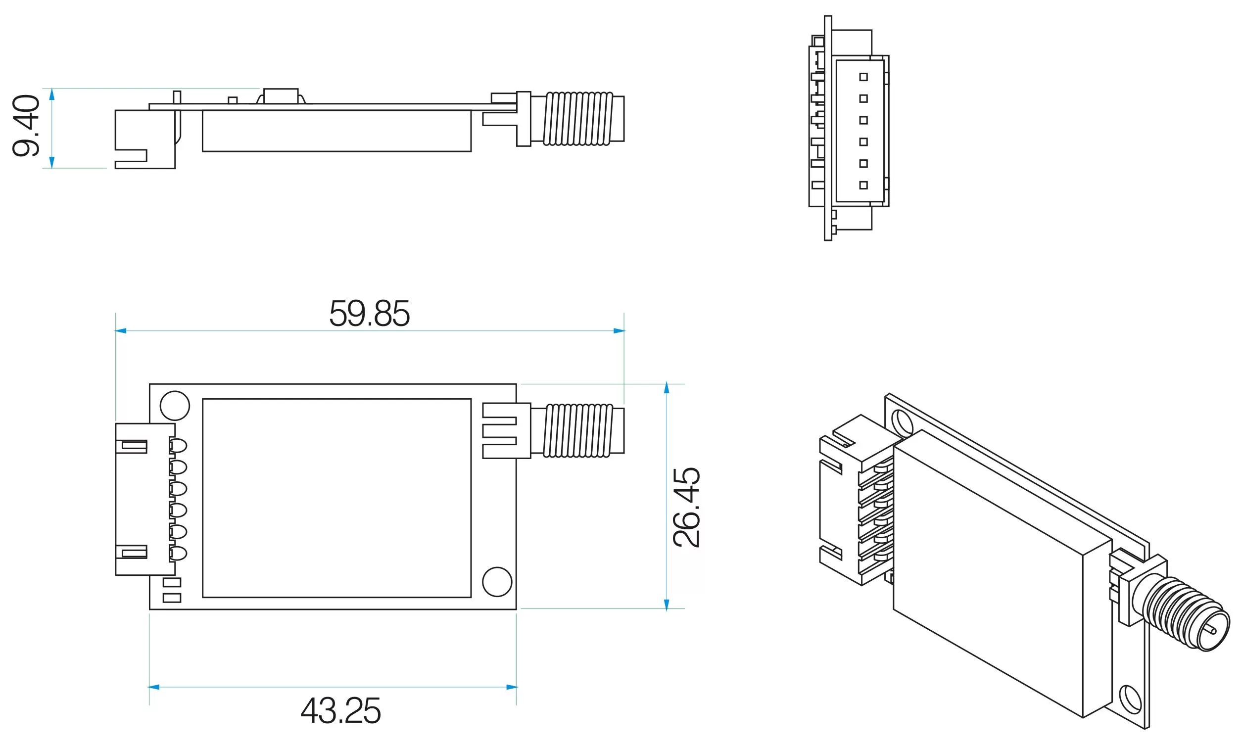 Mechanische Abmessungen der Mesh Network Uart RF Wireless-Module SV611 Mechanische Abmessungen der Mesh Network Uart RF Wireless-Module SV611