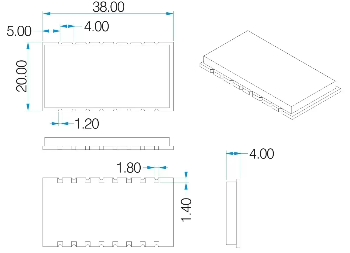 Mechanische Abmessungen der Mesh Network Uart RF Wireless-Module SV650 Mechanische Abmessungen der Mesh Network Uart RF Wireless-Module SV650
