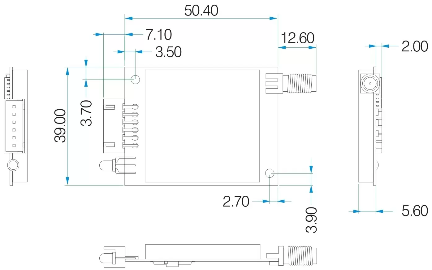 Mechanische Abmessungen der Mesh Network Uart RF Wireless-Module SV651 Mechanische Abmessungen der Mesh Network Uart RF Wireless-Module SV651