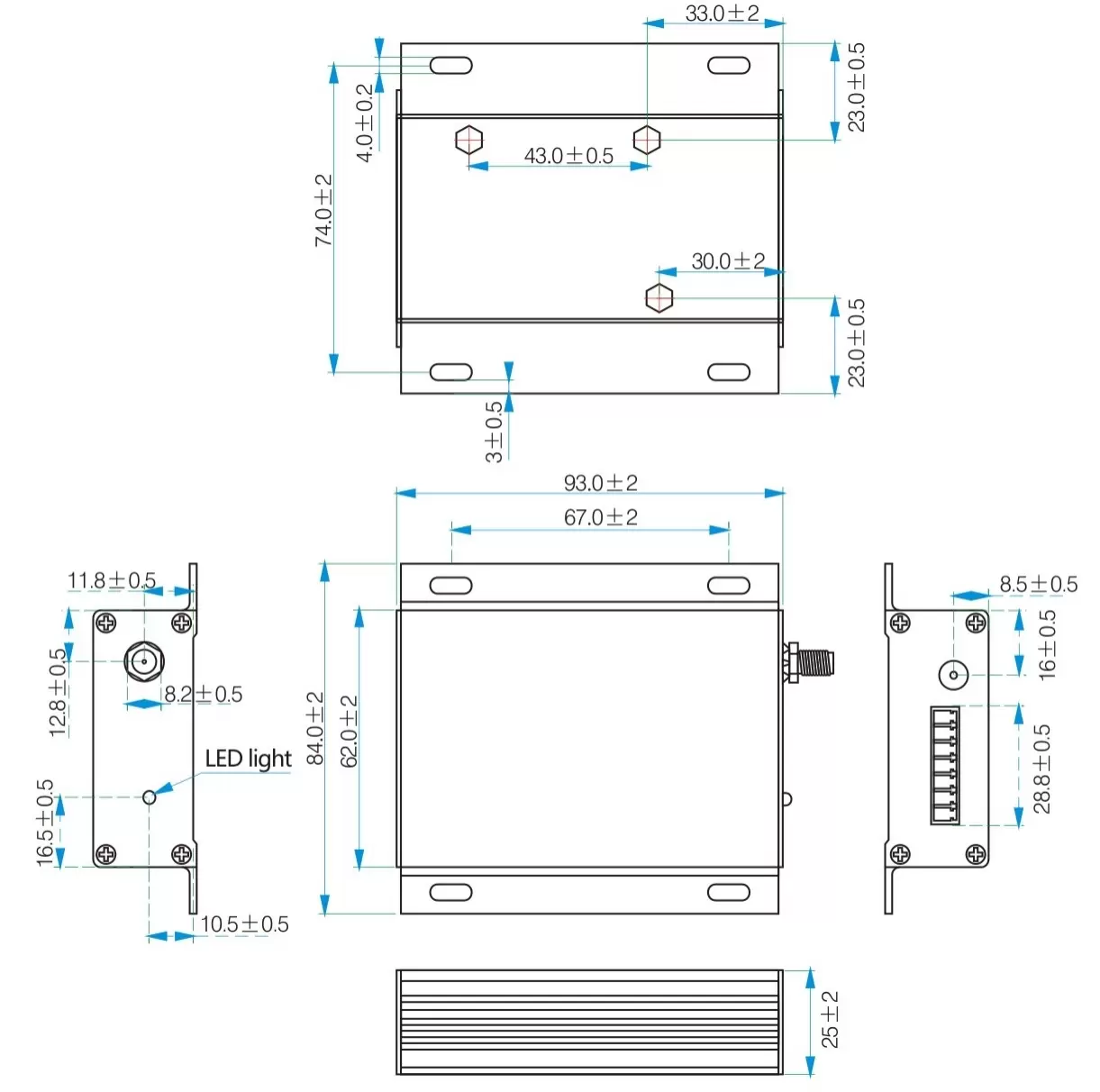 Mechanische Abmessungen der Mesh Network Uart RF Wireless-Module SV6300/6500 Mechanische Abmessungen der Mesh Network Uart RF Wireless-Module SV6300/6500