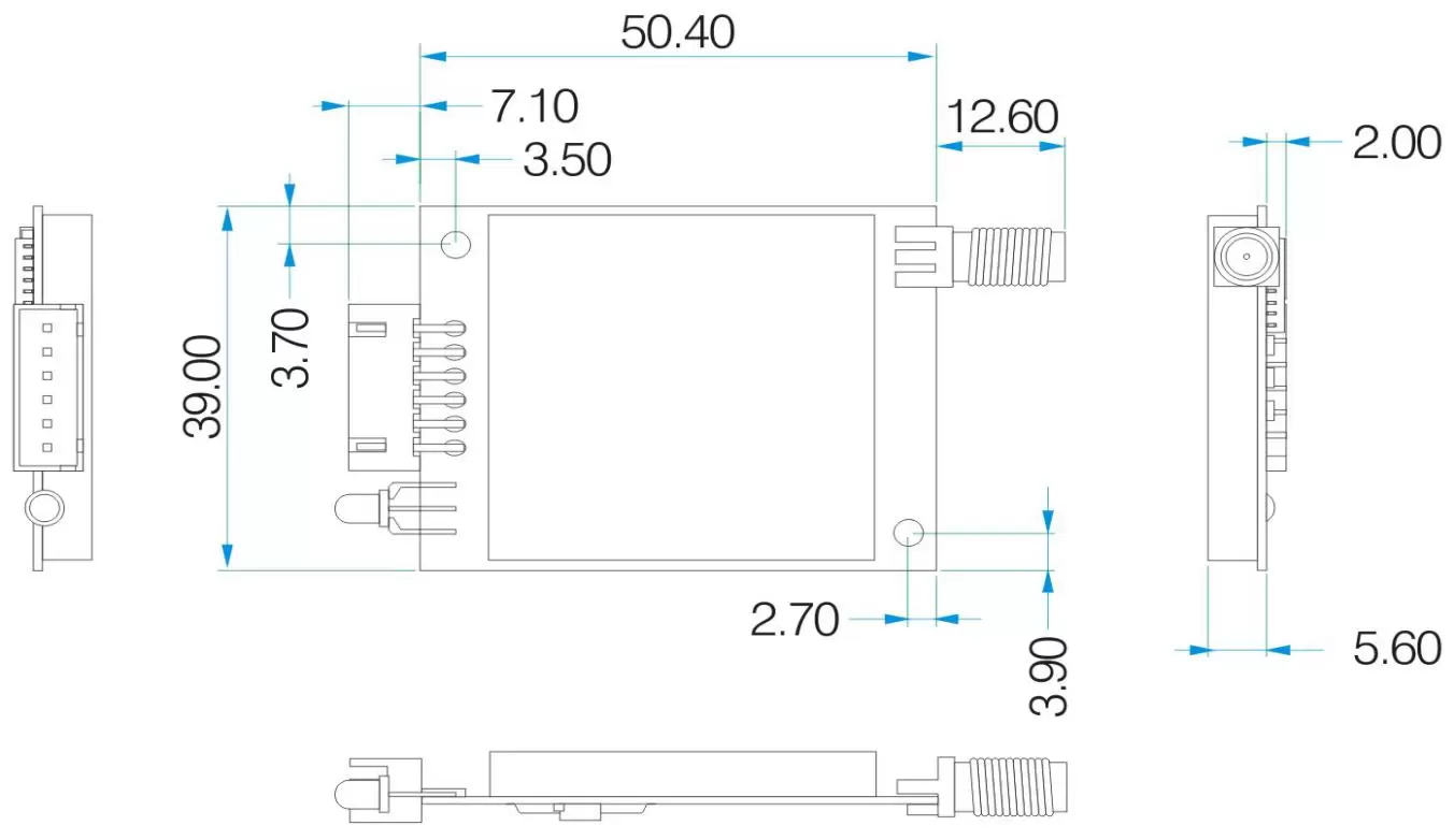 Mechanische Abmessungen des Uart-HF-Moduls SV651 Mechanische Abmessungen des Uart-HF-Moduls SV651