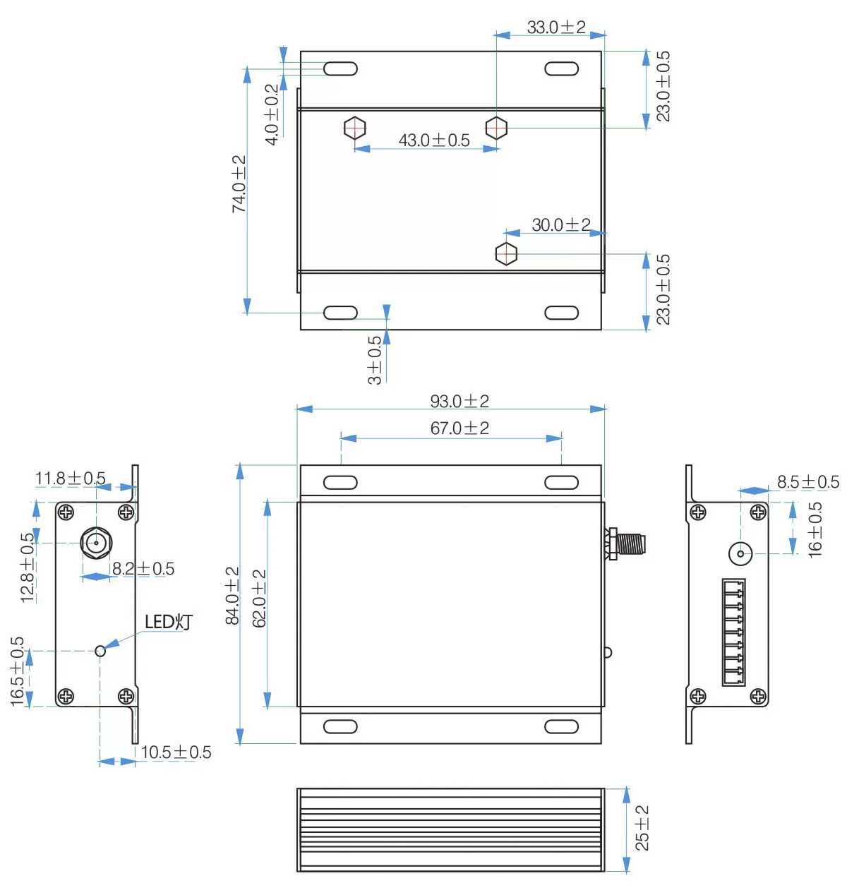 Mechanische Abmessungen des Uart-HF-Moduls SV6500 Mechanische Abmessungen des Uart-HF-Moduls SV6500