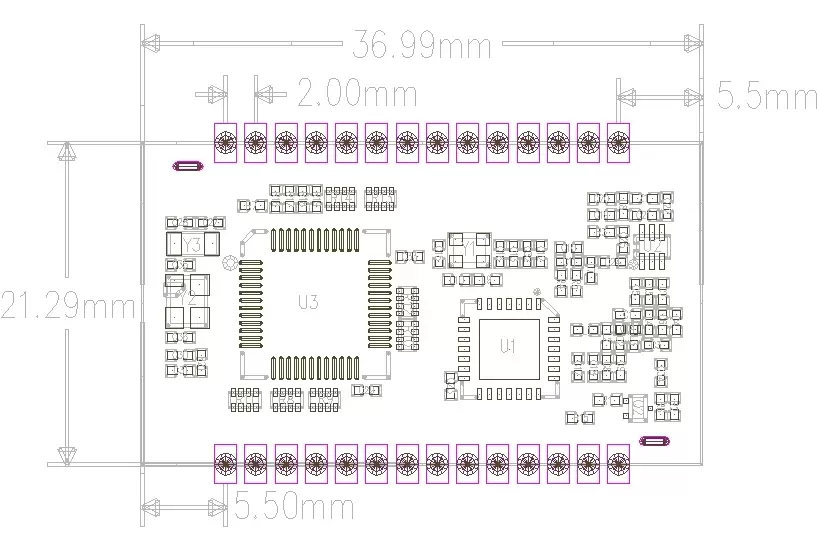 Mechanische Abmessungen des LoRaWAN-Knotenmoduls LN610-X1 Mechanische Abmessungen des LoRaWAN-Knotenmoduls LN610-X1