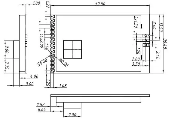 Mechanische Abmessungen des LoRaWan-Gateway-Moduls Pin-Belegung des LoRaWan-Gateway-Moduls LoRaWan1301 Mechanische Abmessungen des LoRaWan-Gateway-Moduls Pin-Belegung des LoRaWan-Gateway-Moduls LoRaWan1301