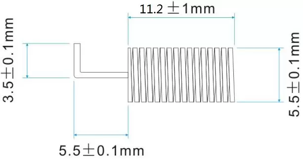 Abmessungen der 490 MHz Federantenne SW490-TH10 Abmessungen der 490 MHz Federantenne SW490-TH10