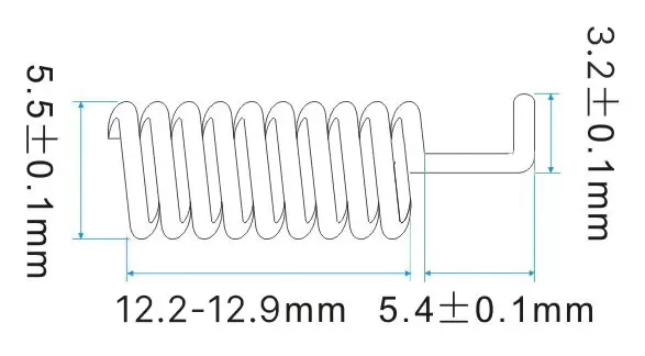 Abmessungen der 915 MHz Federantenne SW915-TH12 Abmessungen der 915 MHz Federantenne SW915-TH12