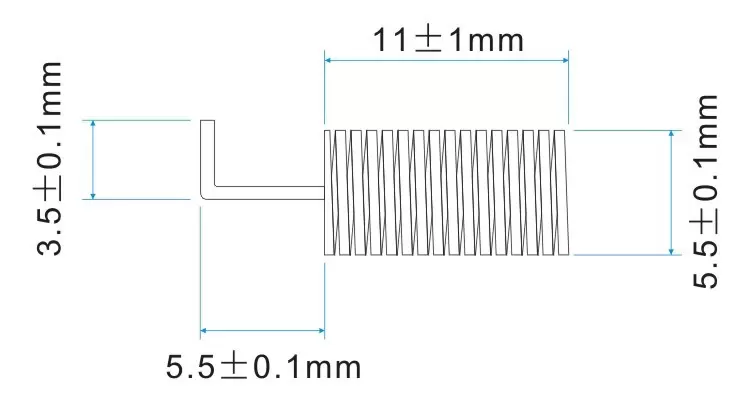 Die Größe der 433 Federantenne SW433-TH10 Die Größe der 433 Federantenne SW433-TH10